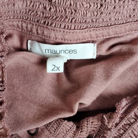 Maurices 2X Mauve Pink Sleeveless Ruffle Neck Henley Smocked Tank Top - Picture 6 of 8